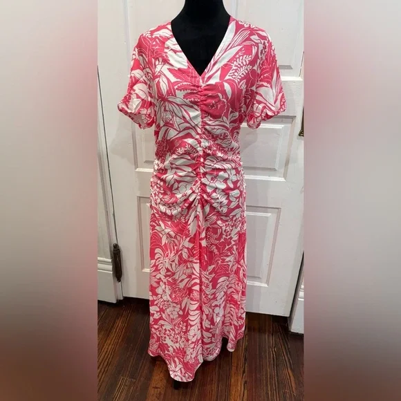 J McLaughlin Fernanda Silk Blend Pink White Floral Dress Sz 8 Rn159236 - Picture 1 of 8